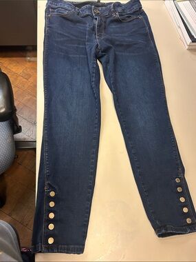 White House Black Market Dark Blue Ankle Jeans with Button Hem
